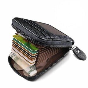 Men Genuine Leather Wallet Credit Card Holder RFID Blocking Zipper Pocket Thin